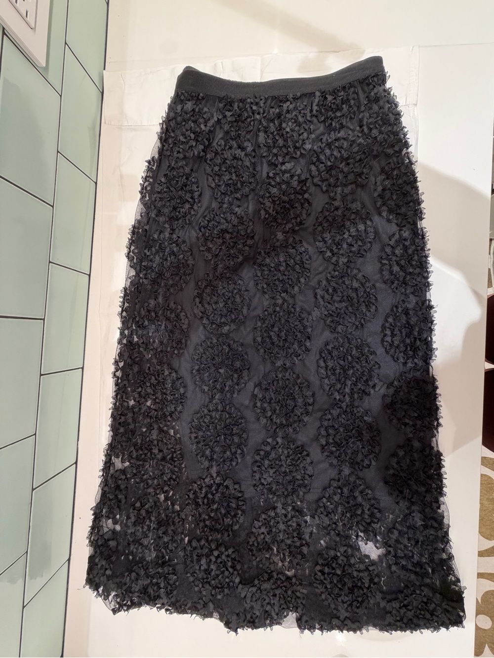 NWT TORRAZZO DONNA Japan Sheer Black 3D Floral Mesh Midi Skirt One Size